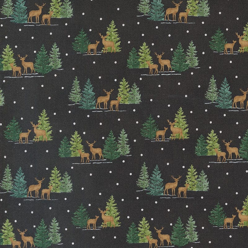 Moda Fabric Moda Woodland Winter Tiny Tree Deer Charcoal Black 56095-17