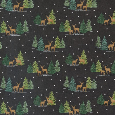 Moda Woodland Winter Tiny Tree Deer Charcoal Black 56095-17