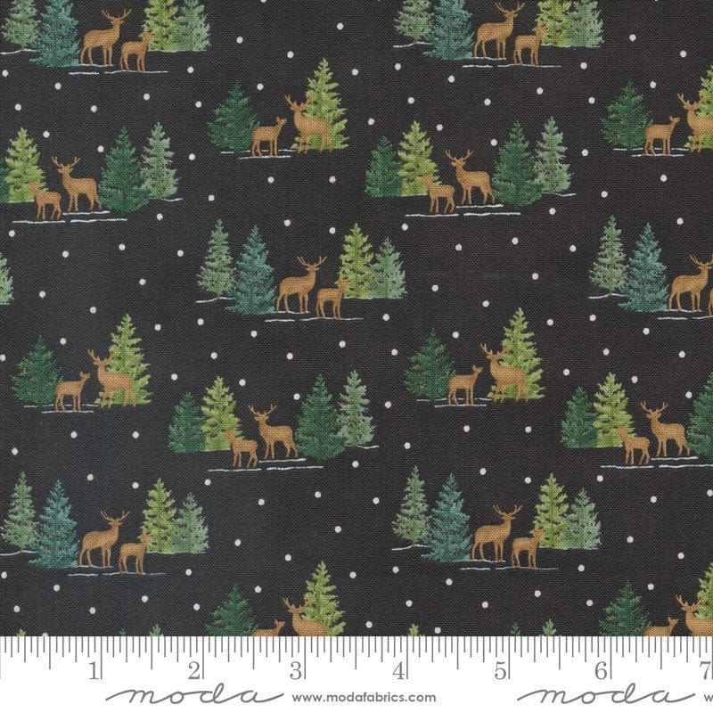 Moda Fabric Moda Woodland Winter Tiny Tree Deer Charcoal Black 56095-17