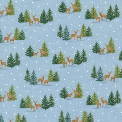 Moda Woodland Winter Tiny Tree Deer Sky Blue 56095-12