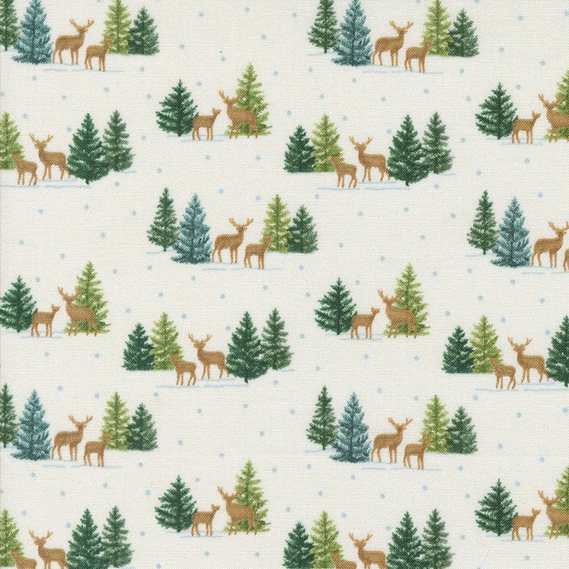 Moda Fabric Moda Woodland Winter Tiny Tree Deer Snowy White 56095-11