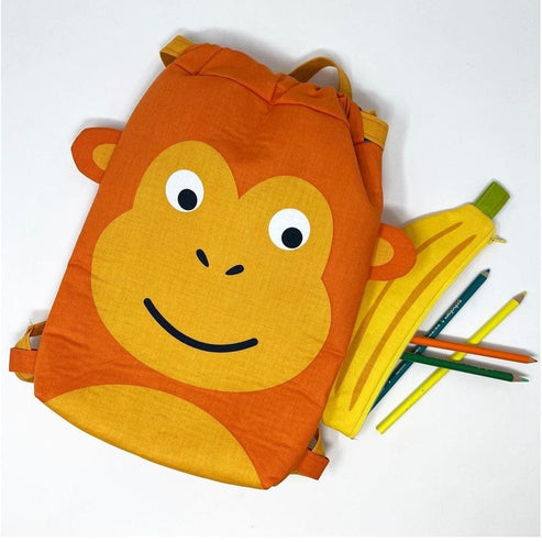 Moda Fabric Panels & Labels Moda Back To School: Fabric Monkey Backpack Panel: Multi Colour 20897-11  - The Sewing Studio