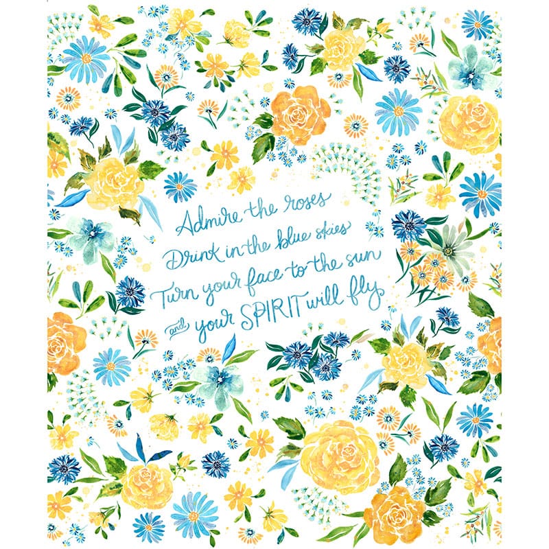 Moda Fabric Panels & Labels Moda Sunshine And Blue Skies Admire The Roses Fabric Panel 39833-11  - The Sewing Studio