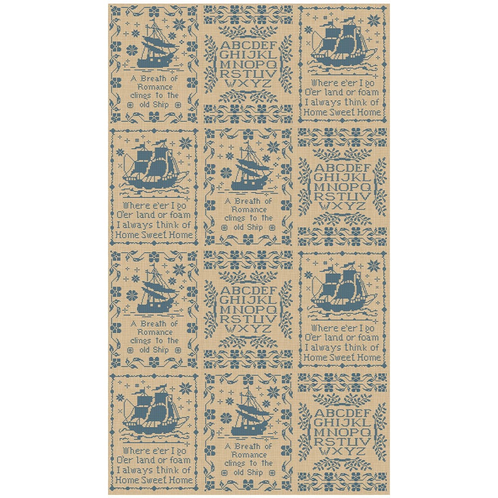 Moda Fabric Panels & Labels Moda Threads That Bind Fabric At Waters Edge Sampler Panel Parchment Indigo 28002-21  - The Sewing Studio