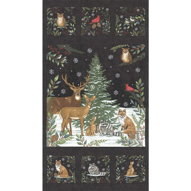 Moda Fabric Panels & Labels Moda Woodland Winter Fabric Panel Charcoal Black 56099-17