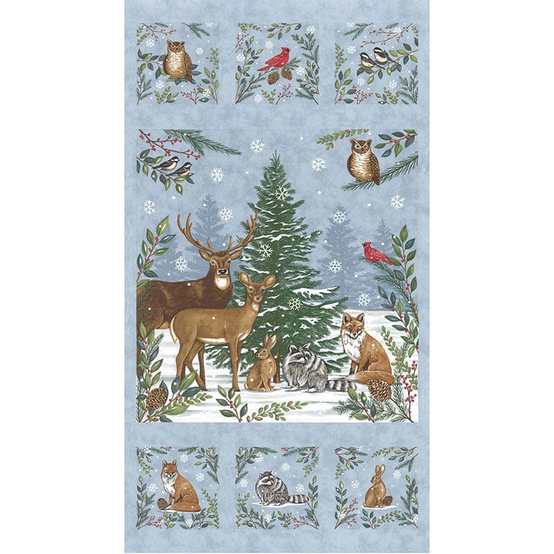 Moda Fabric Panels & Labels Moda Woodland Winter Fabric Panel Sky Blue 56099-12