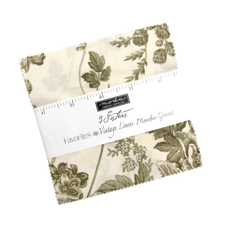 Moda Fabric Pre Cuts Moda 3 Sisters Favourites Vintage Linens Meadow Greens Charm Pack 44632PPP  - The Sewing Studio