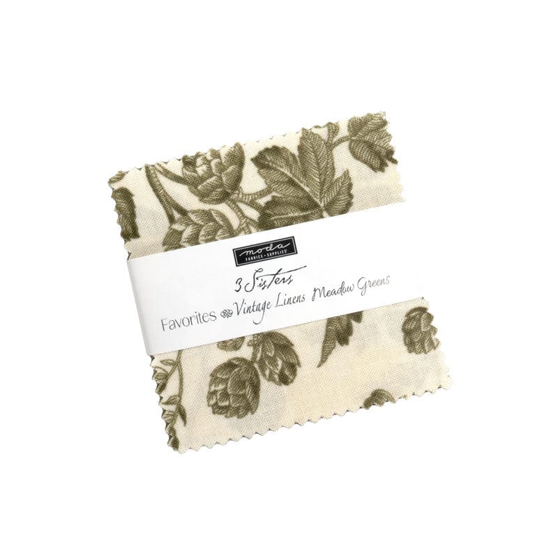 Moda Fabric Pre Cuts Moda 3 Sisters Favourites Vintage Linens Meadow Greens Mini Charm Pack 44362MC  - The Sewing Studio