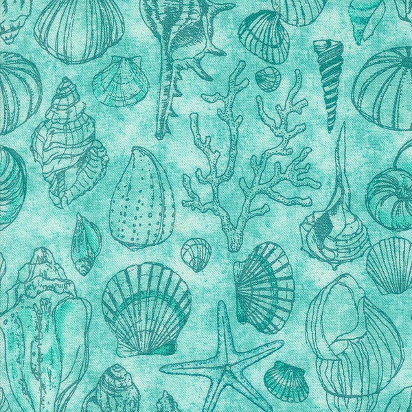 Moda Serena Shores Sketchy Shells Aqua 48774-21 Main Image