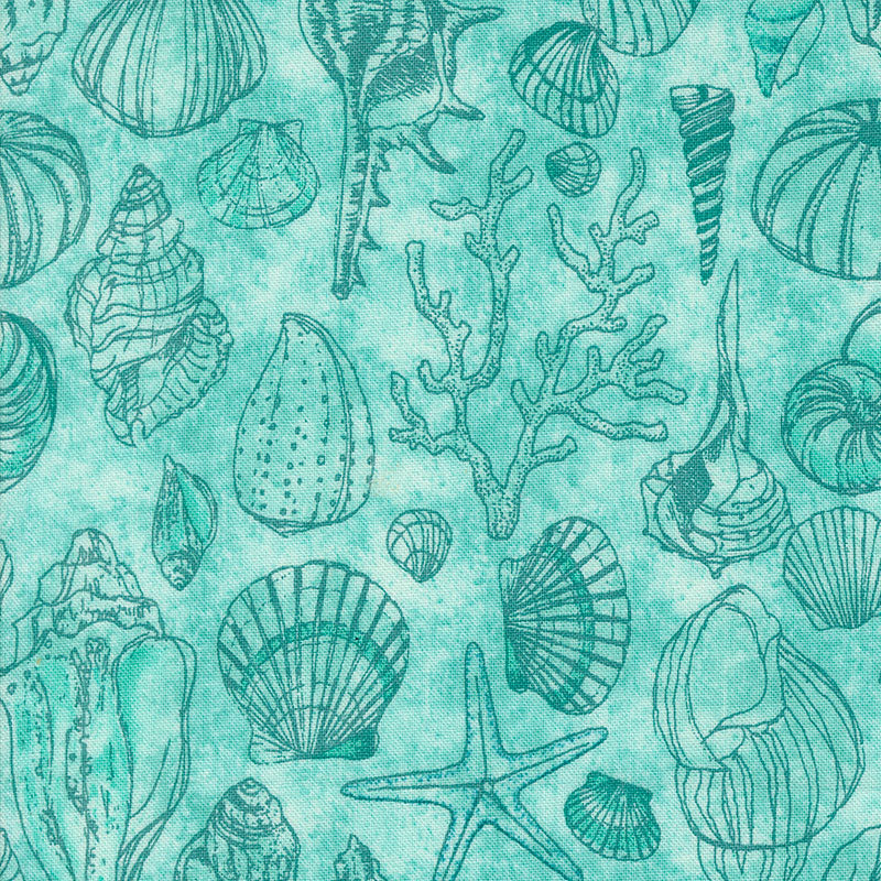 Moda Serena Shores Sketchy Shells Aqua 48774-21 Main Image