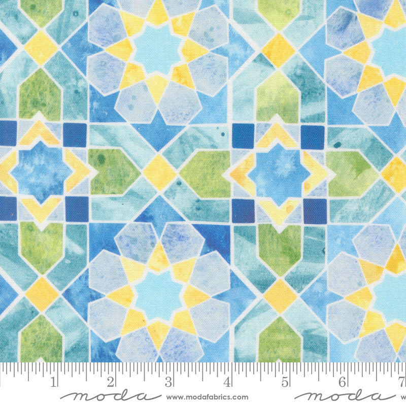 Moda Sunshine And Blue Skies Canvas Mosaic Sky Multi Colour 39822-11CV Ruler Image