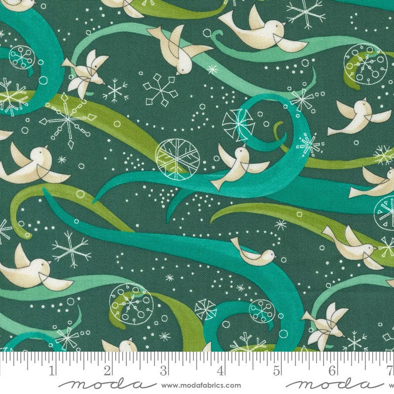 Moda Winterly Birds With Ribbons Spruce 48761-18 Ruler Image