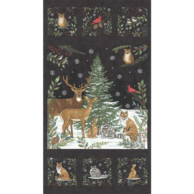 Moda Woodland Winter Fabric Panel Charcoal Black 56099-17