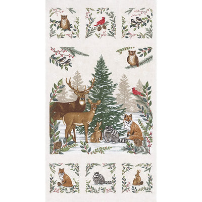 Moda Woodland Winter Fabric Panel Snowy White 56099-11
