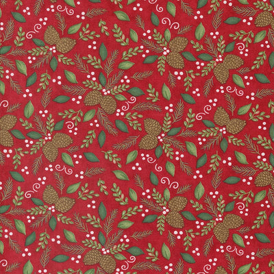 Moda Woodland Winter Pinecones Cardinal Red 56094-13