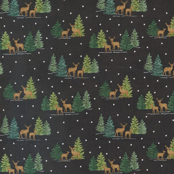 Moda Woodland Winter Tiny Tree Deer Charcoal Black 56095-17 Main Image