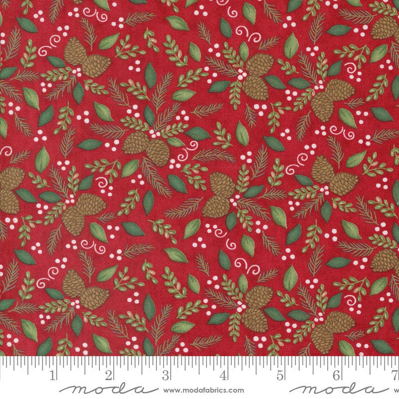 Moda Woodland Winter Pinecones Cardinal Red 56094-13 Ruler Image
