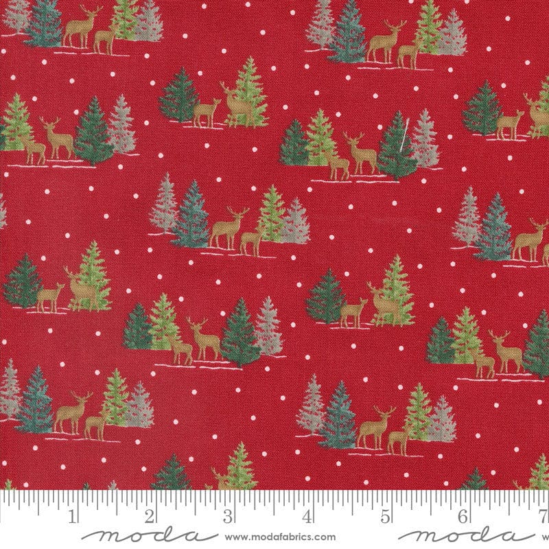 Moda Woodland Winter Tiny Tree Deer Cardinal Red 56095-13 Ruler Image