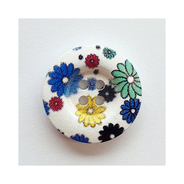 PandaHall Buttons White wooden flowery printed button. 20mm diameter. Price per button.  - The Sewing Studio for sale UK - The Sewing Studio