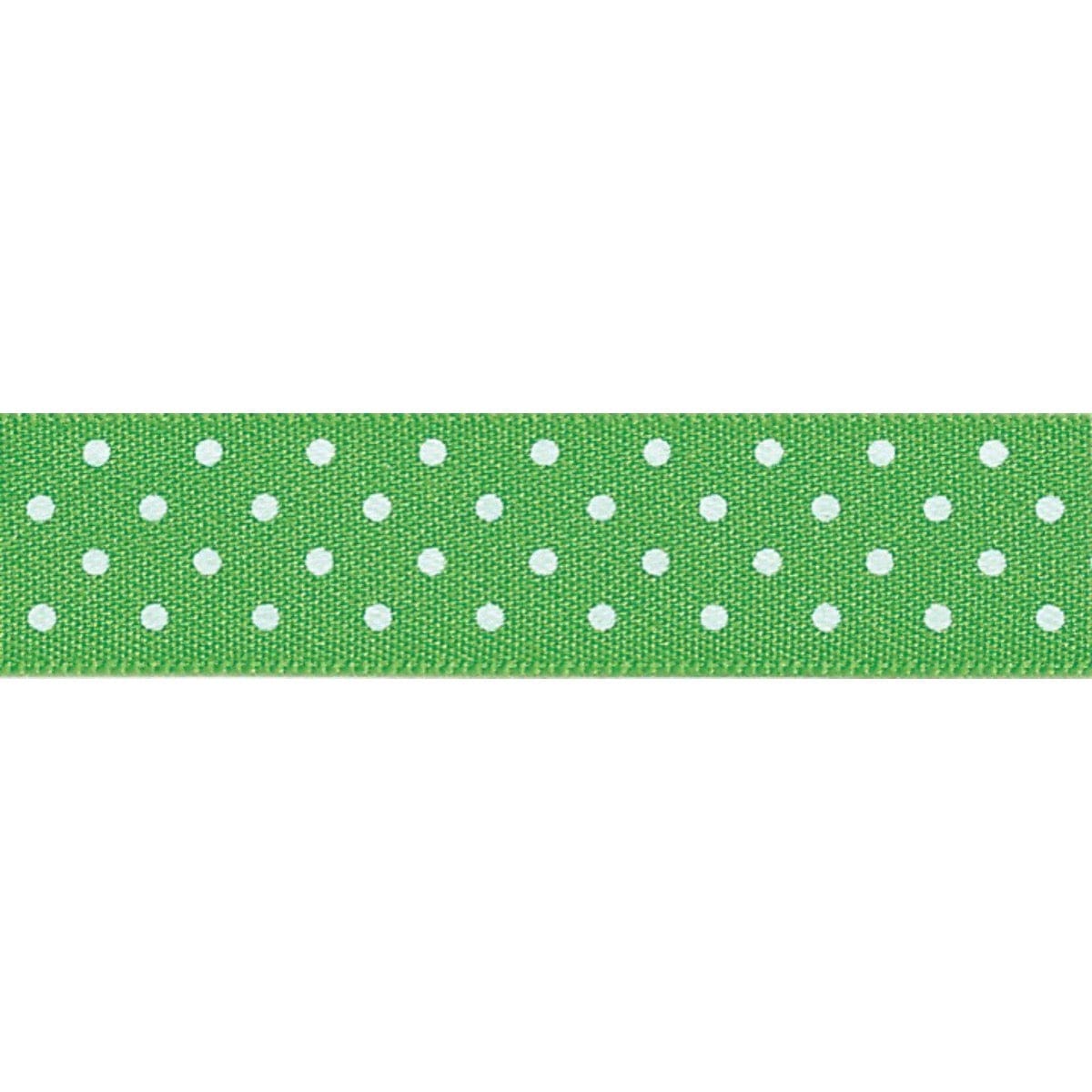 Micro Dot Ribbon: Meadow green and white: 15mm wide: Price per metre.