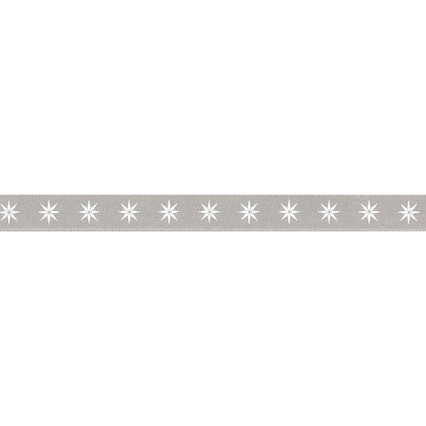 Scandi Star Ribbon: Grey: 12mm wide. Price per metre.