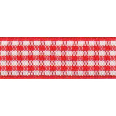 Gingham Ribbon: Red: 15mm wide. Price per metre.