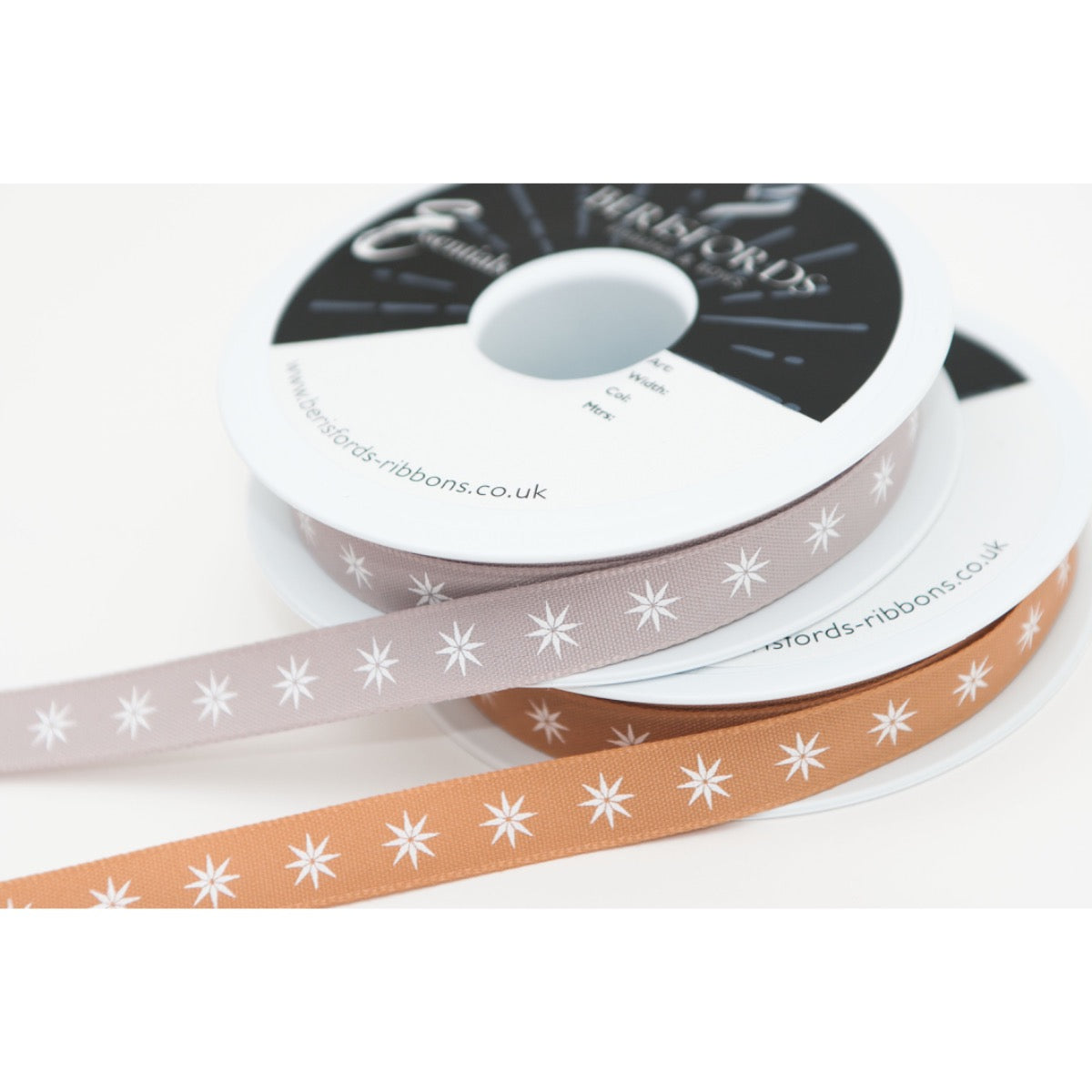 Scandi Star Ribbon: Grey: 12mm wide. Price per metre.