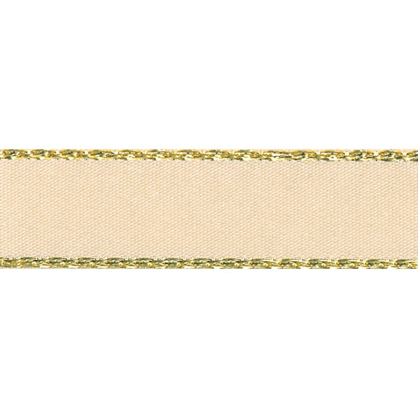 Gold Metallic Edge Satin Ribbon: Cream: 15mm wide. Price per metre.