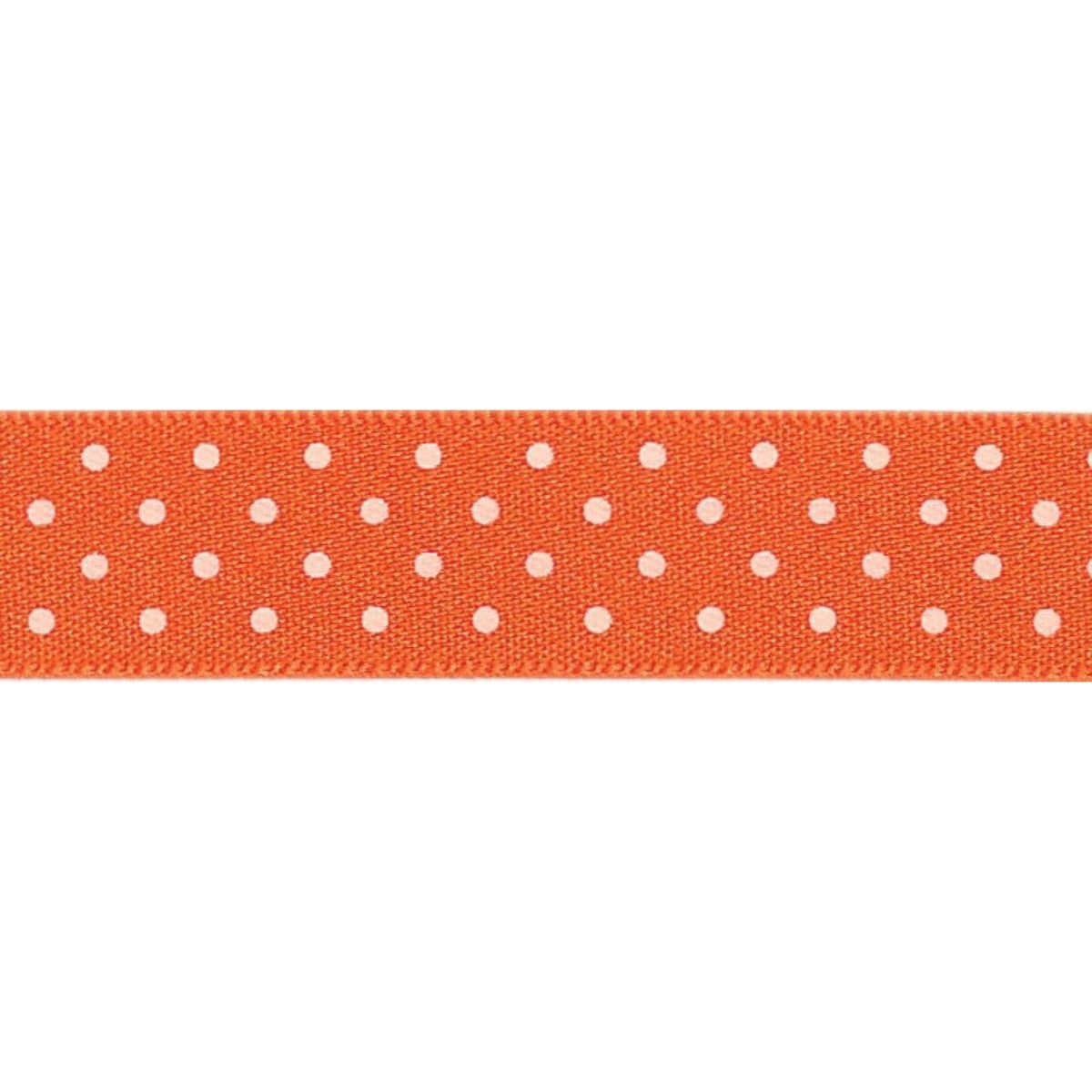 Micro Dot Ribbon: Orange delight and white: 15mm wide: Price per metre.