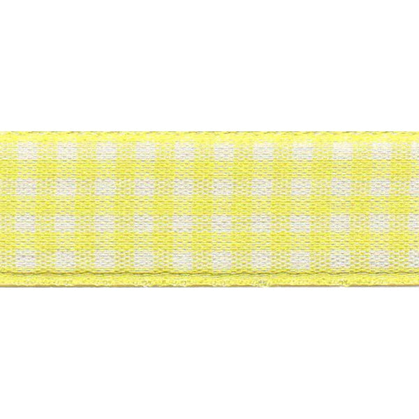 Gingham Ribbon: Lemon Yellow: 15mm wide. Price per metre.