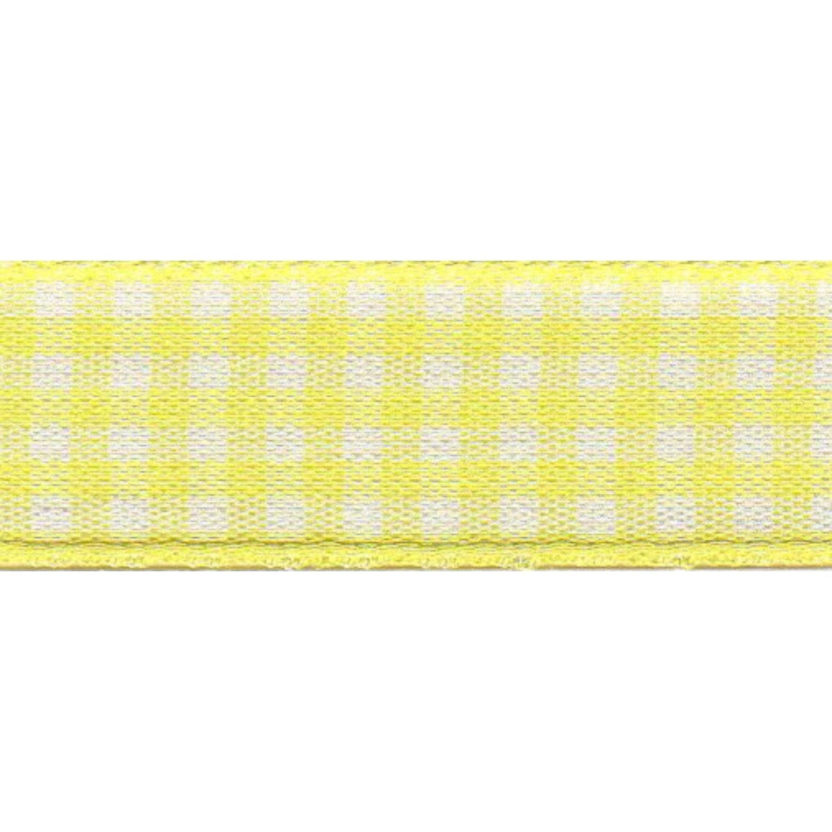 Gingham Ribbon: Lemon Yellow: 15mm wide. Price per metre.
