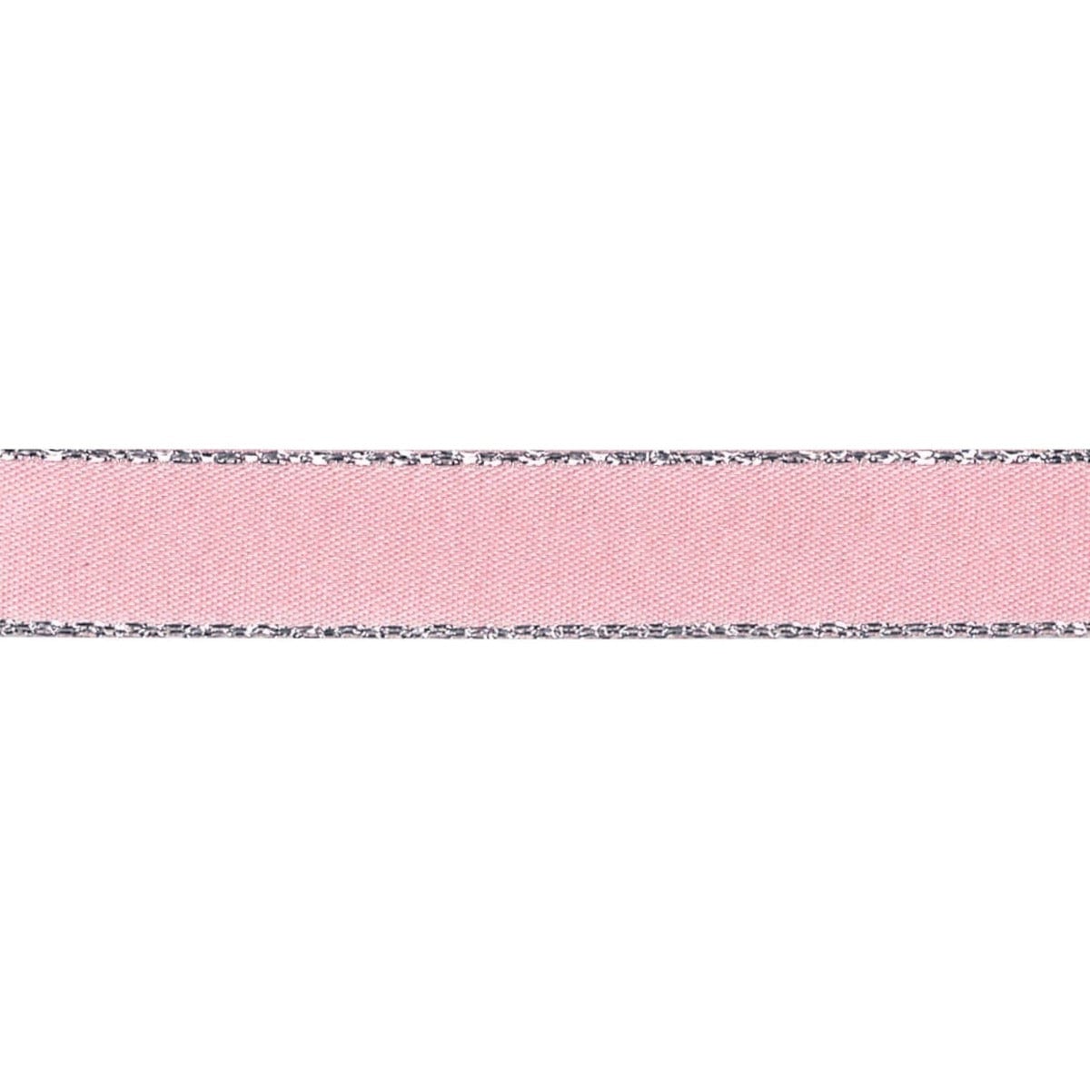Silver Metallic Edge Satin Ribbon: 7mm: Pink Azalea