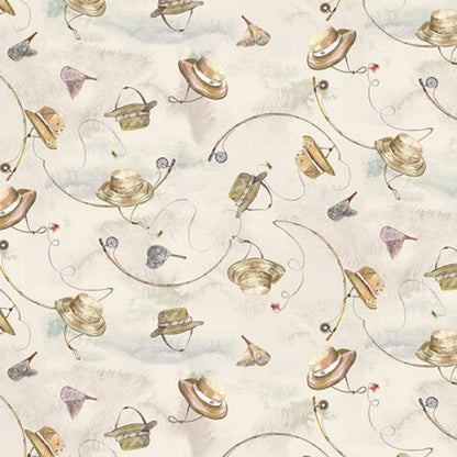 RJR Fabrics Fabric Daily Catch Lets Go Fishing Light Khaki TM302-LK1D  - The Sewing Studio