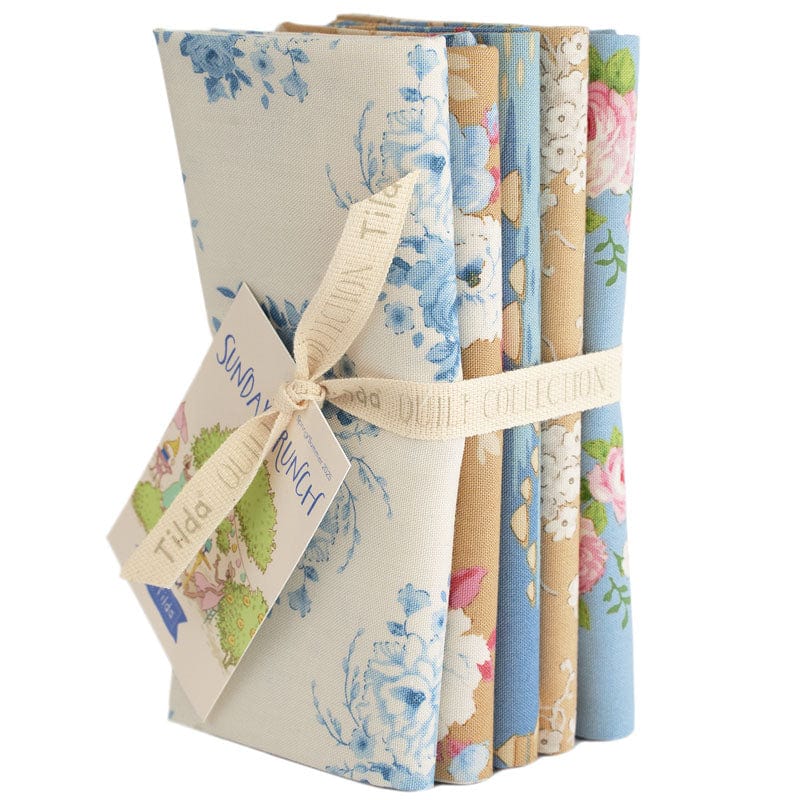 Tilda Fabric Pre Cuts Tilda Sunday Brunch Fat Quarter Bundle 5 Piece Blue and Sand TD300225  - The Sewing Studio