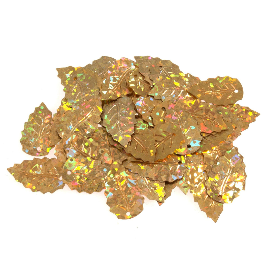 Trimits Beads Sequins Accessories Sequins: Leaf Holographic: 12 x 18mm: Gold: 2.5g pack  - The Sewing Studio