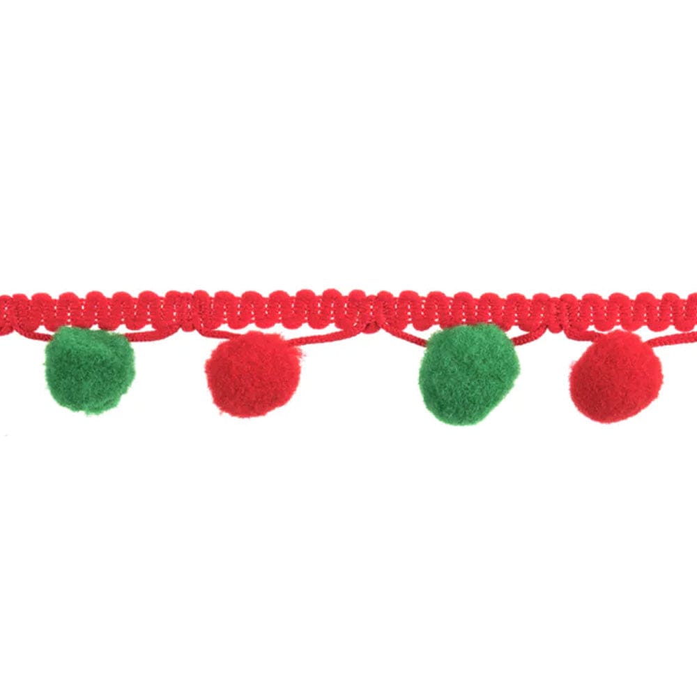 Trimits Craft Accessories Pom Pom Fringe Trim: 25mm: Red & Green  - The Sewing Studio