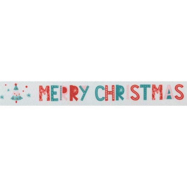 Trimits Ribbon Christmas Satin Ribbon: Merry Christmas: 16mm wide. Price per metre.  - The Sewing Studio