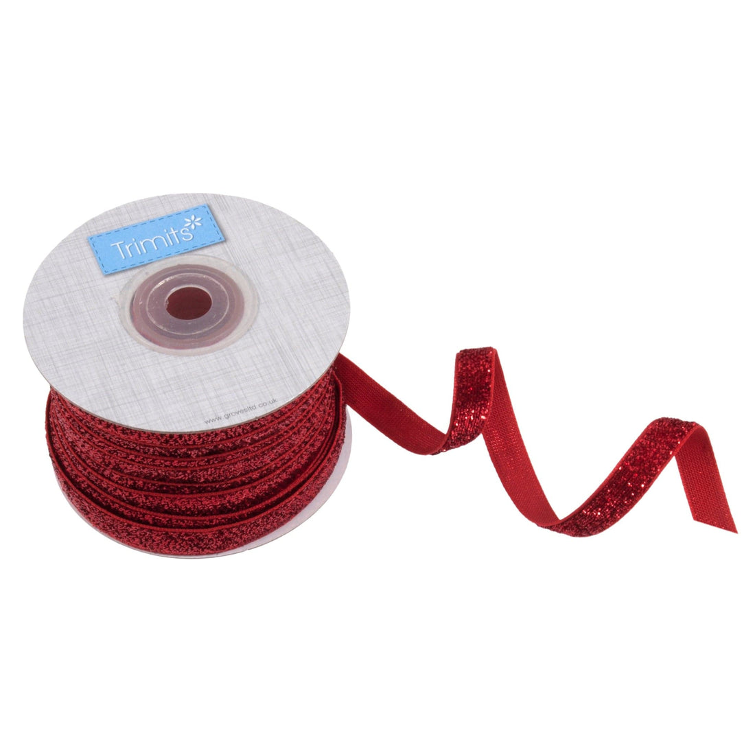 Trimits Ribbon Glitter Velvet Ribbon: 10mm wide: Red. Price per metre.  - The Sewing Studio