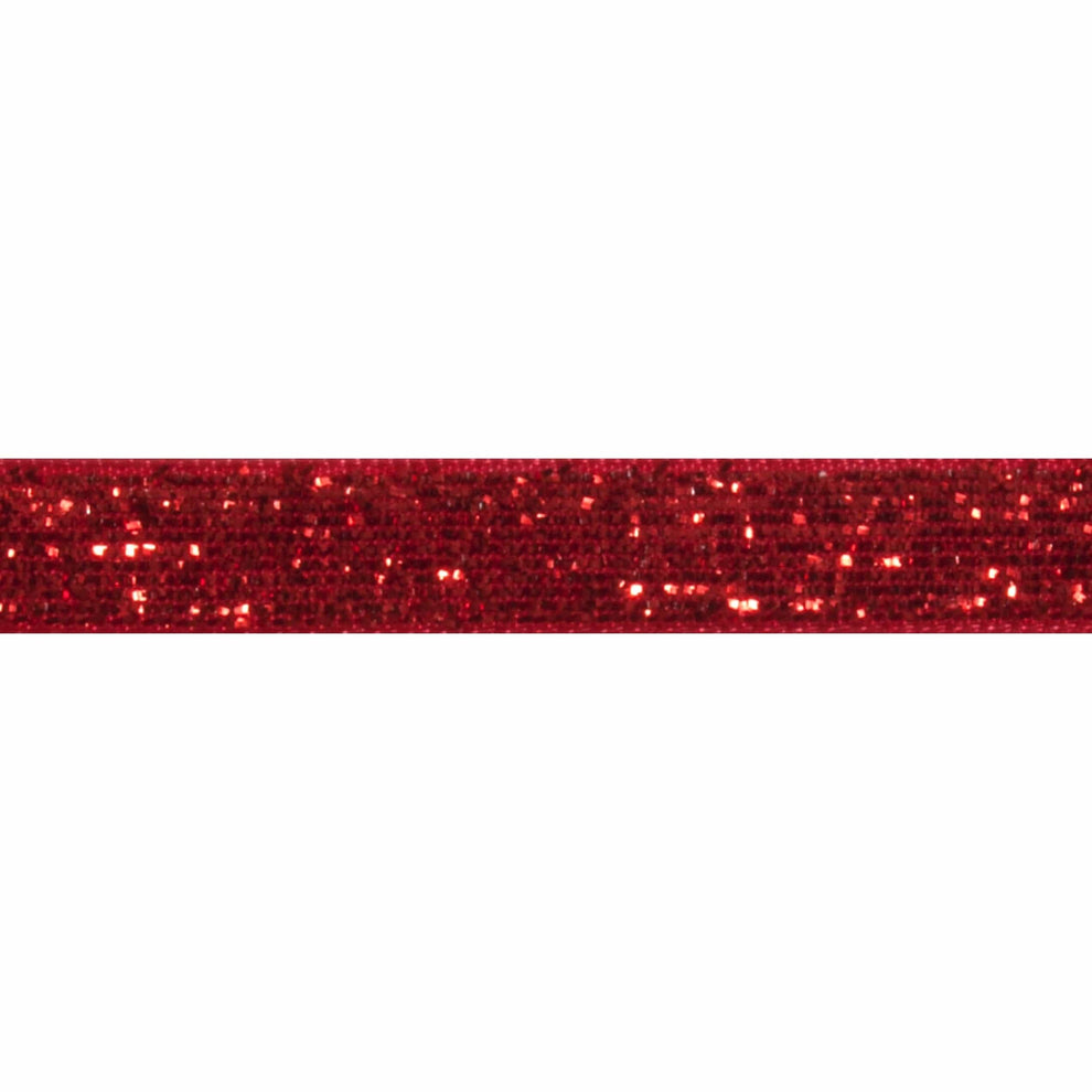 Trimits Ribbon Glitter Velvet Ribbon: 10mm wide: Red. Price per metre.  - The Sewing Studio