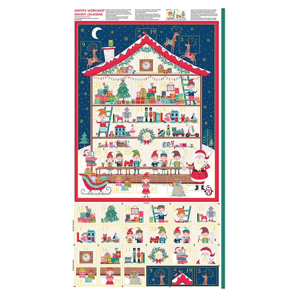 Makower Santas Workshop Advent Fabric Panel 24x44 Inch