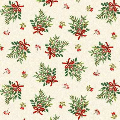 Makower Fabric Christmas Classic Foliage Bouquet 2372/1