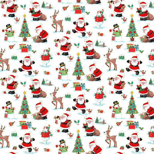 Makower Christmas Fabric Santa Scenic White 2586 W