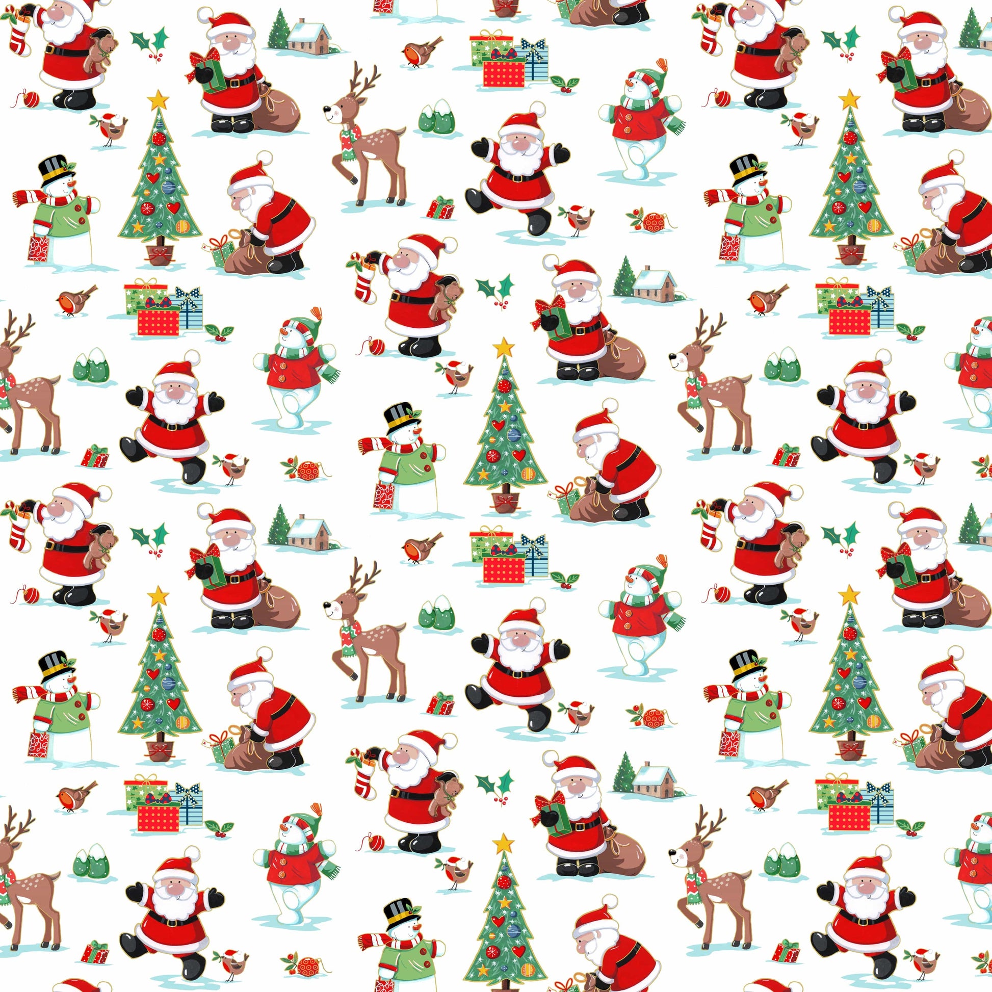 Makower Christmas Fabric Santa Scenic White 2586 W