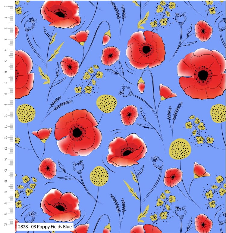 Poppy Fields Fabric Blue