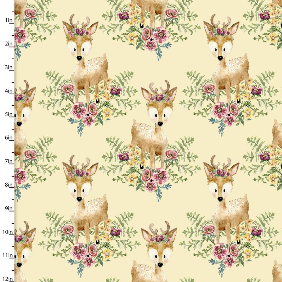 3 Wishes Fabric Forest Friends Deer 18676 Ylw  - The Sewing Studio