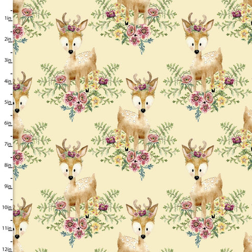 3 Wishes Fabric Forest Friends Deer 18676 Ylw  - The Sewing Studio