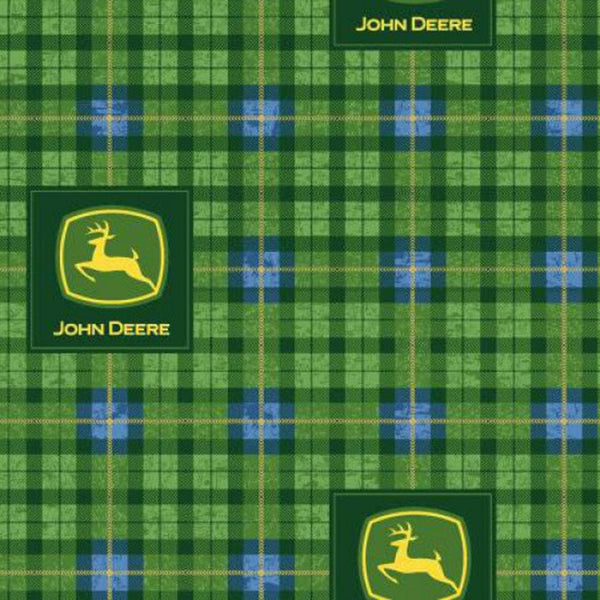 John Deere Logo Check Green Fabric