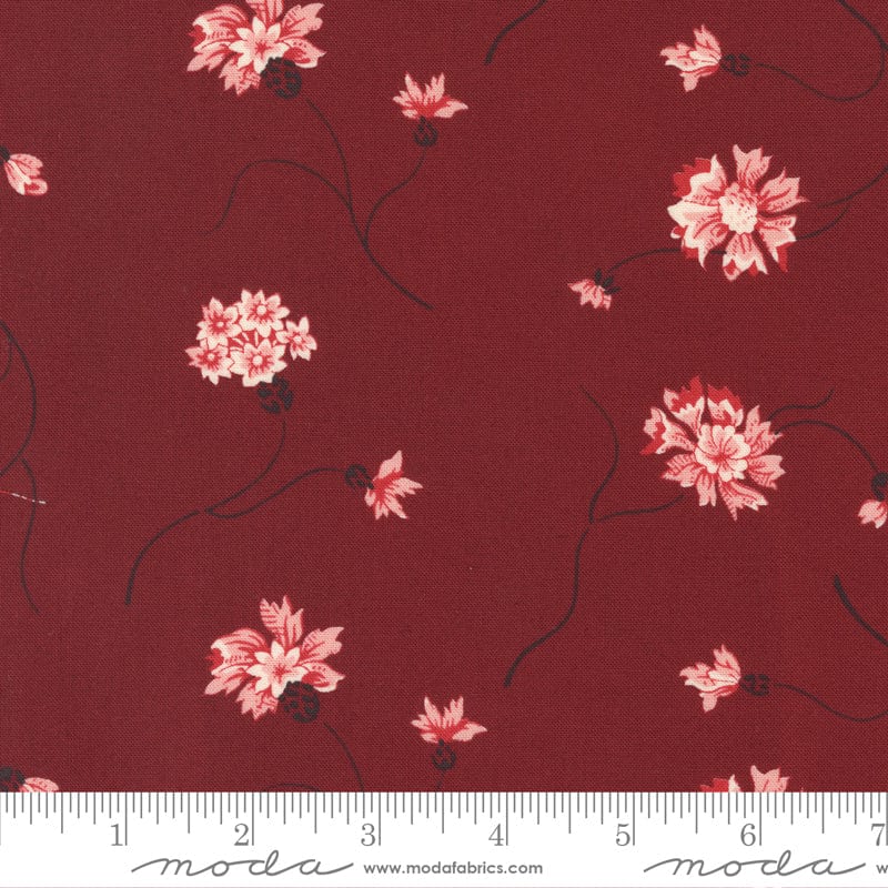 Moda Red And White Gatherings Fabric Floret Burgundy 49190 17 Ruler