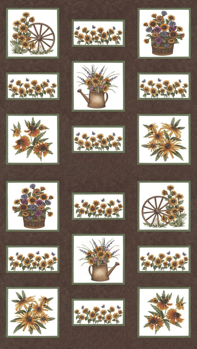Moda Fabric Sunflower Garden Panel Brown 6890 18