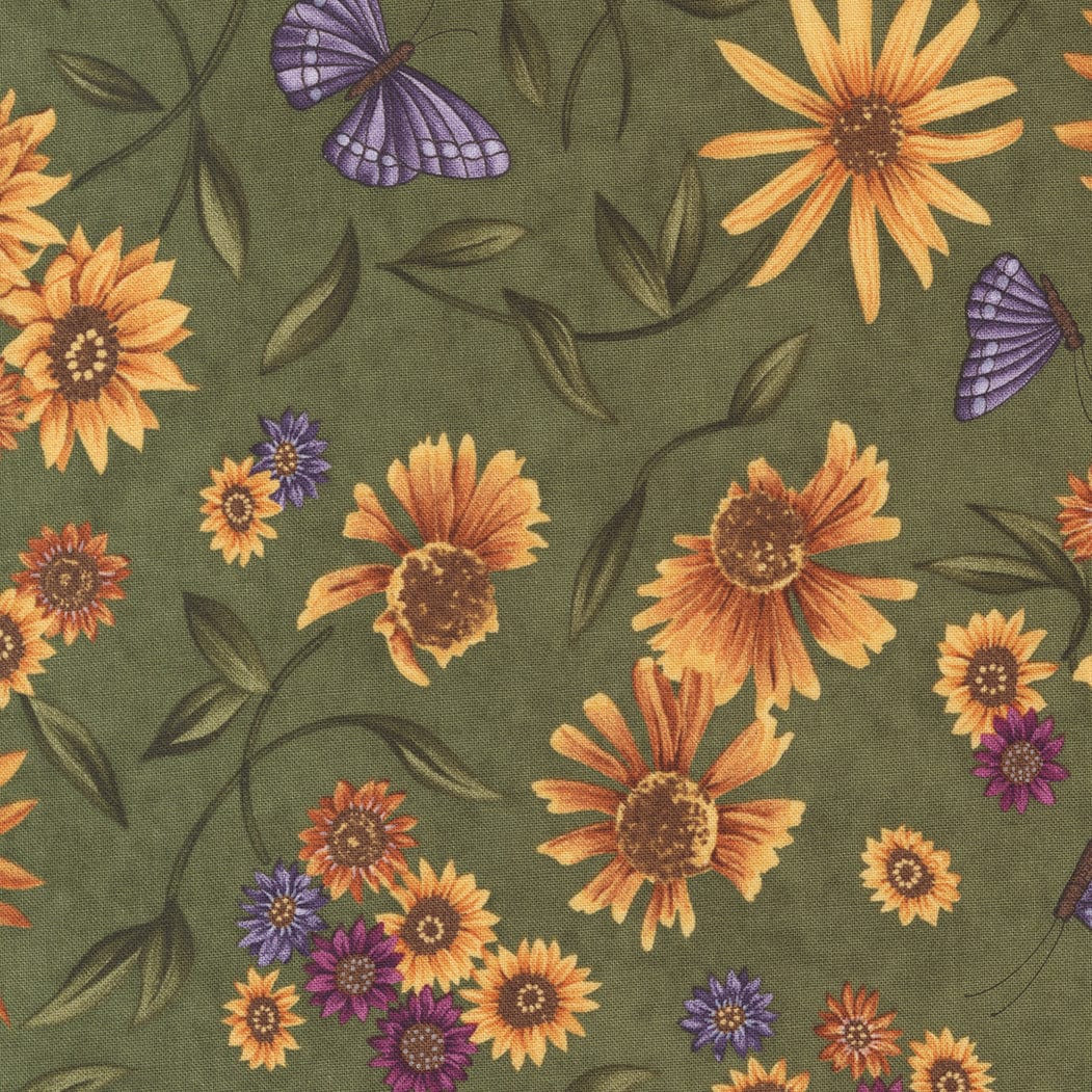 Moda Fabric Sunflower Garden Large Print Olive 6891-16